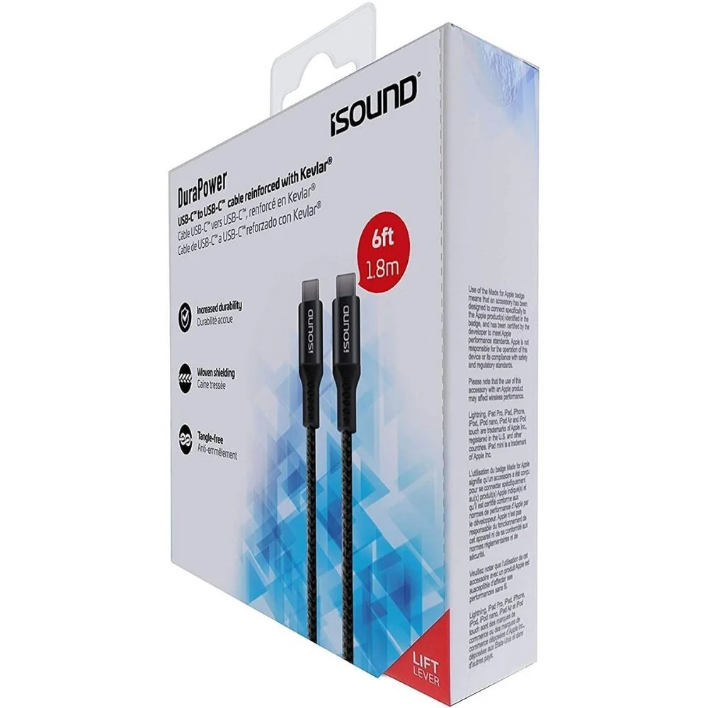 Durapower 6" Kevlar Braided Lightning Cable by iSound (USB-C-USB-C) - Image 2