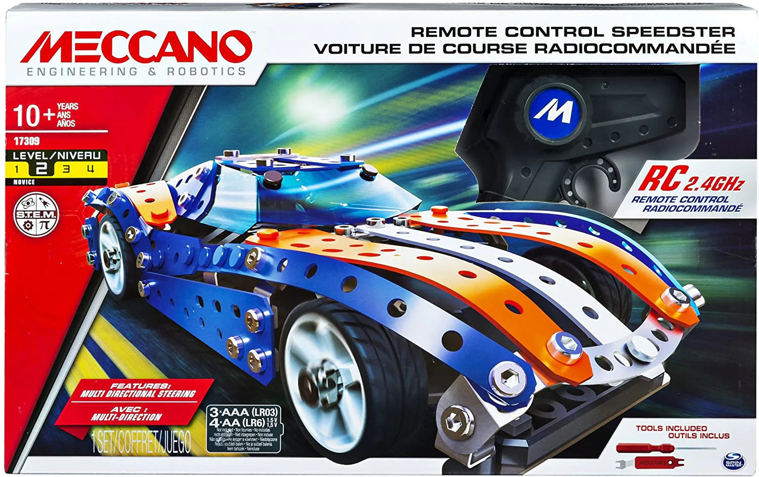 Erector by Meccano, Remote Control Speedster Model Vehicle Building Set, with 2.4GHz, For Ages 10 and up, STEM Construction Education Toy