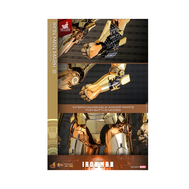 Marvel Iron Man Golden & Copper Gold Version- Articulated Figures 1/6 Scale By Hot Toys - Image 12
