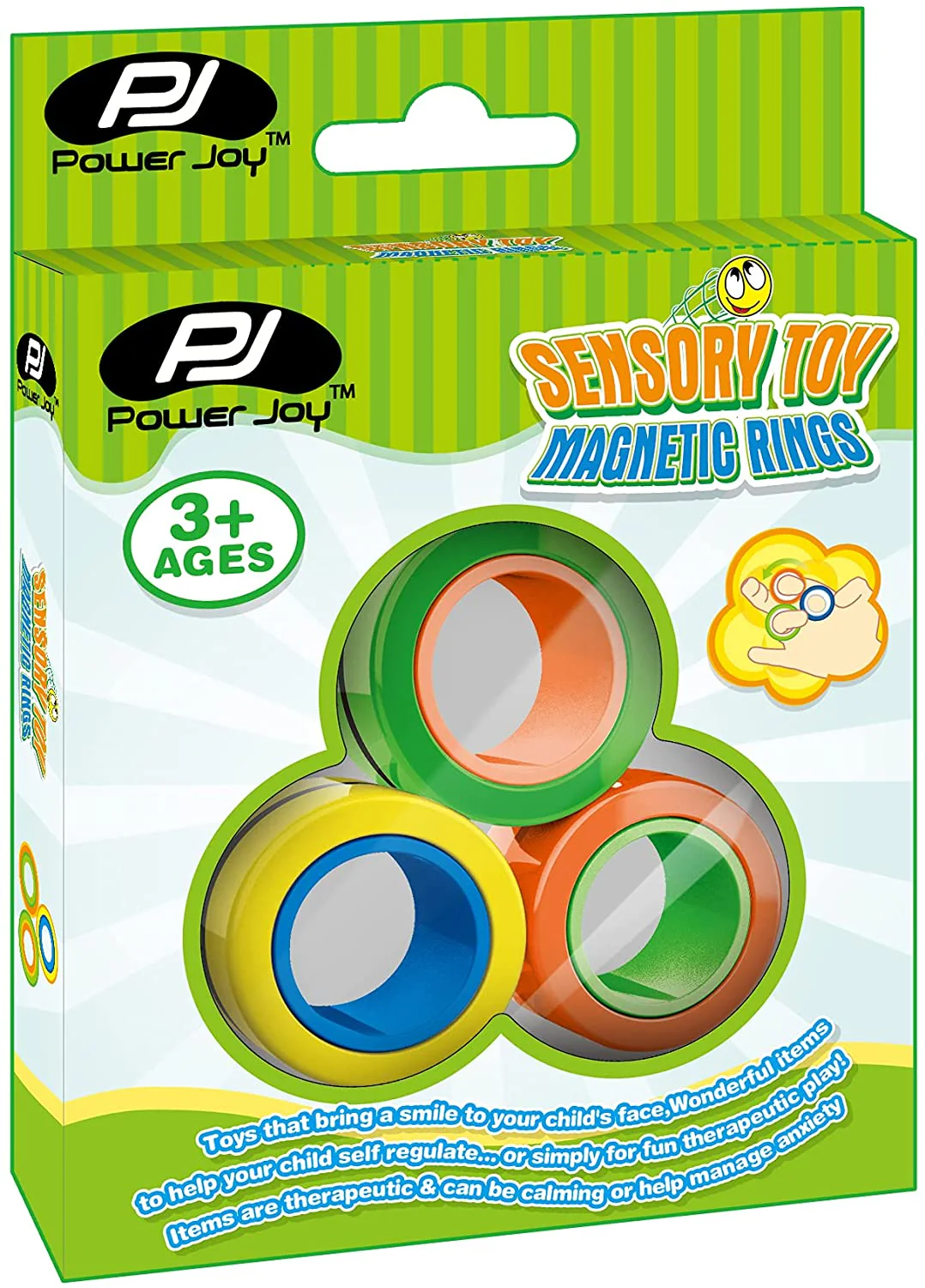PJ Power Joy Sensory Toy Magnetic Rings 3 Pieces, Stress Relief Fidget Spinner for Anxiety Relief and Increase Focus, CRK822, Multicolor