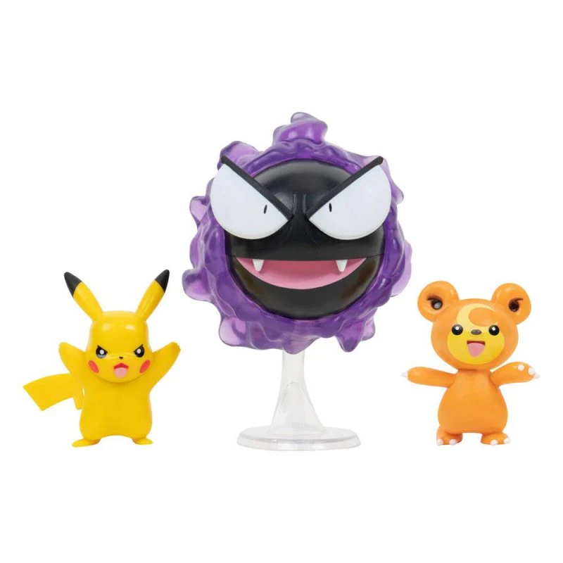 POKEMON BATTLE FIGURE 3 SET - Pikachu, Teddiursa, Gastly - Image 2