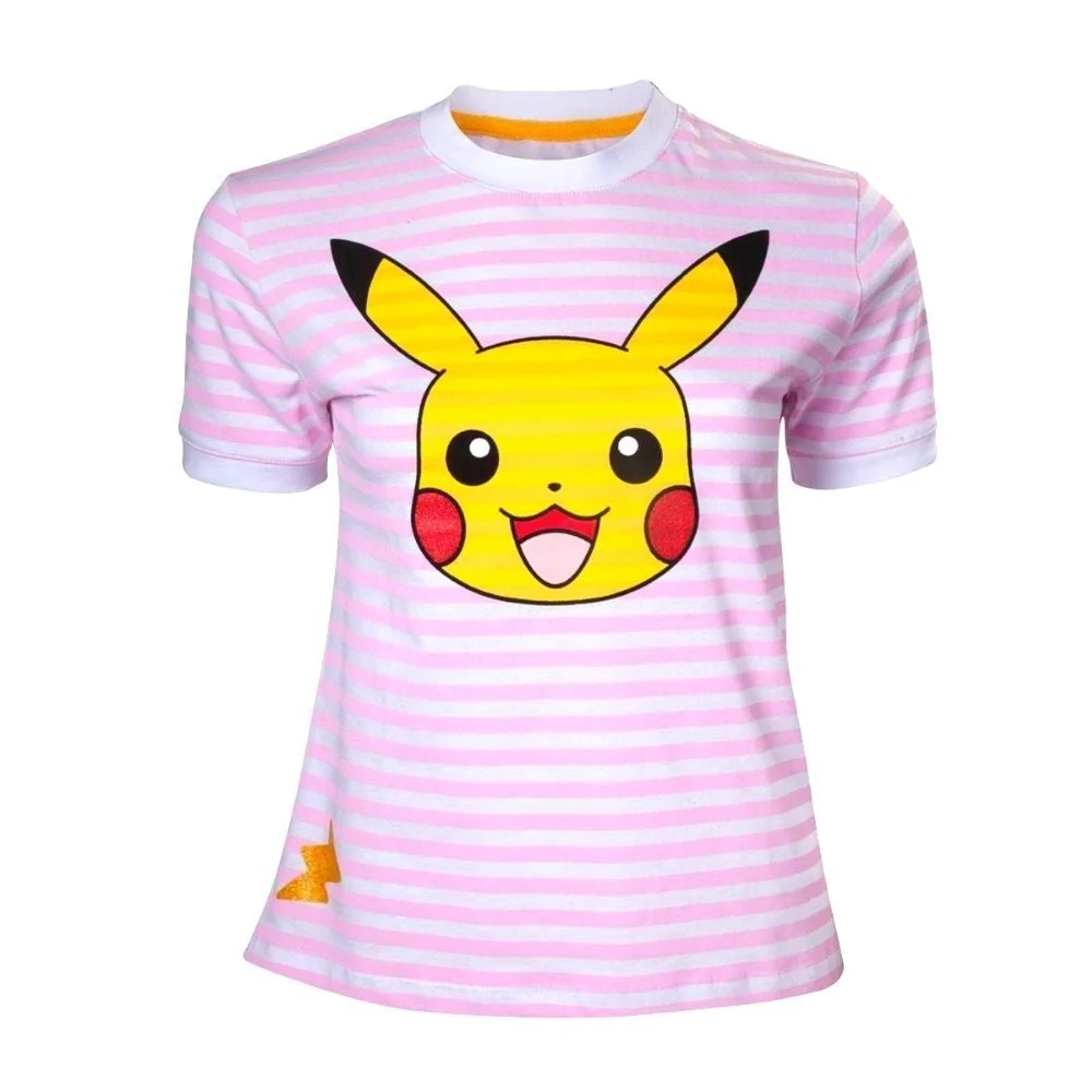 Pokemon Pinko Striped Pickachu Womens Tshirt (Large)