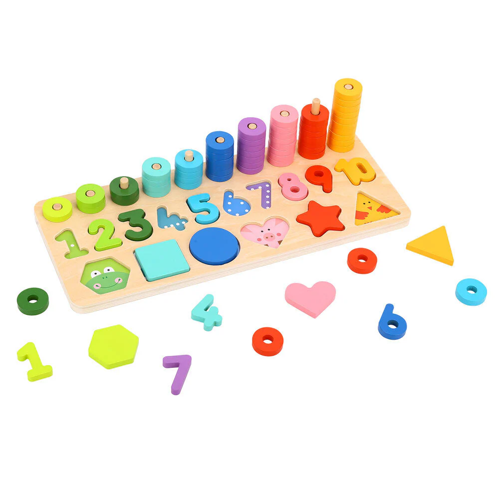Tooky Toy Kids Wooden Counting Stacker Numbers/Shapes Play Set - Image 2